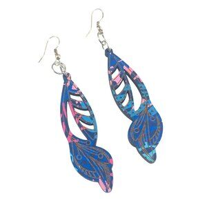 Abstract Cutout Leaf-Style Teardrop Earrings Blue & Pink Lightweight Boho Retro